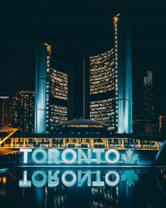 Night time picture of Toronto City centre